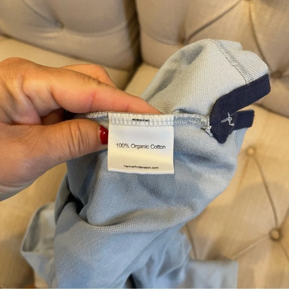 Hanna Andersson Polo Long sleeve Shirt Sz 10 Light Blue Top 100% Organic Cotton